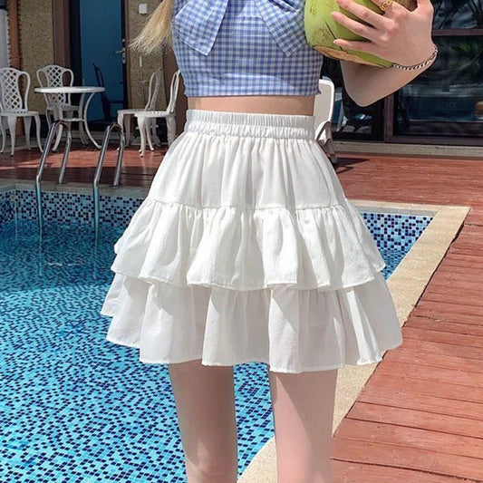 Women White Skirt Elastic Waist Summer Dress