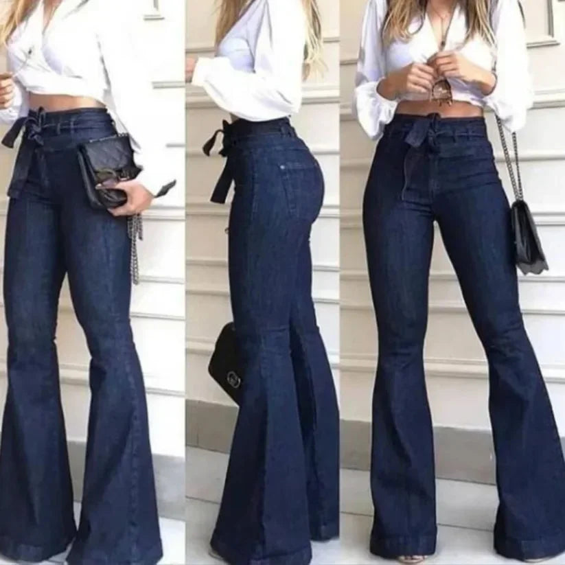 Women Jeans Color High Waist belt
