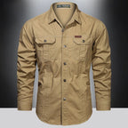 Spring Cotton Cargo Shirt for Men Long Sleeve Multi-Pocket Shirts