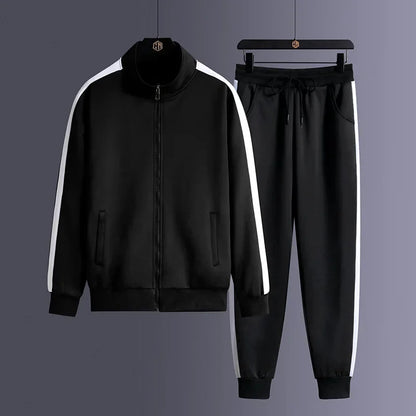 Men Zip Pocket Running Sets Striped Sporting Suit Jacket+ Sweatpants