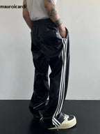 Black Soft Stretchy Waterproof Leather Pants for Men