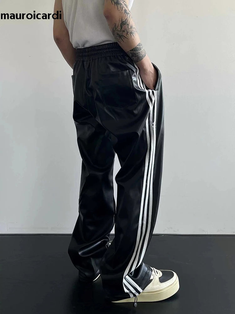 Black Soft Stretchy Waterproof Leather Pants for Men