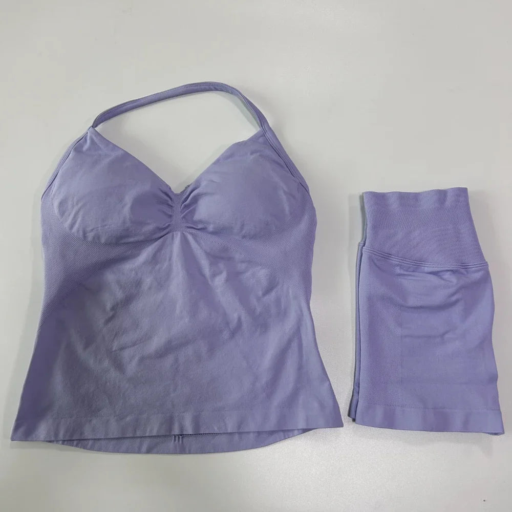 Women Backless Tank Top Workout Sets