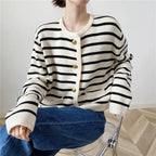 Women's winter single -row metal buckle pocket sweater cardigans