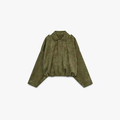 Casual Coat Vintage Lapel Solid Zipper Short Jacket