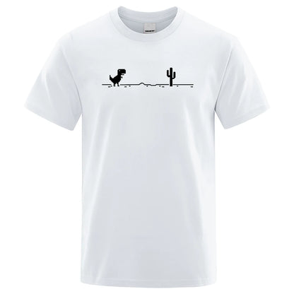 Mens T-shirts Printed Dinosaur Cactus Cotton T-shirt