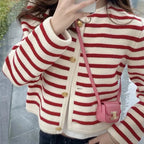 Women's winter single -row metal buckle pocket sweater cardigans