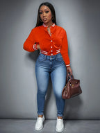 Women's Pure Color Jacket Single-breasted Baseball Jacket