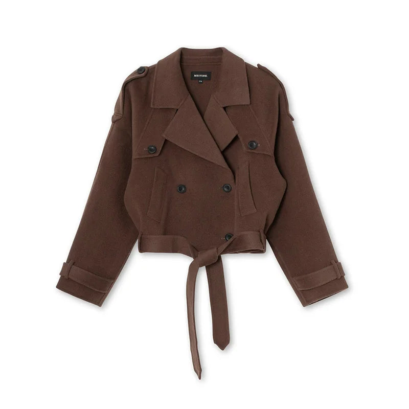 Casual Coat Vintage Lapel Solid Zipper Short Jacket