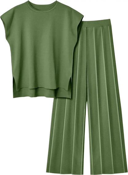 Fashion Casual Suit Sleeveless Vest Sweater  Wide-leg Pants Two-piece Set