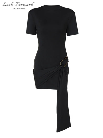 Woman Ribbons Slim O-neck Short Sleeve Above Knee Dresses