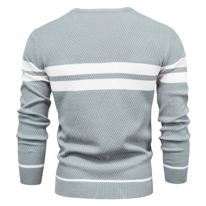 Men's Sweater O-neck Patchwork Long Sleeve Warm Slim Sweaters