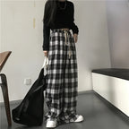 Women Sweatpants Fashion Black Plaid Casual Pants