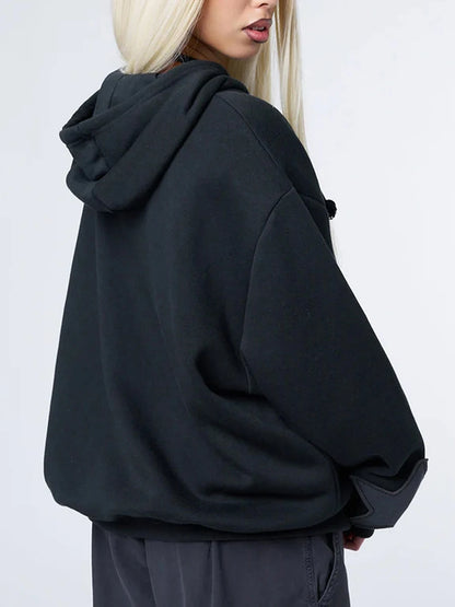 Vintage Star Print Hooded Hoodie for Women Casual Loose Long Sleeve Zip Up