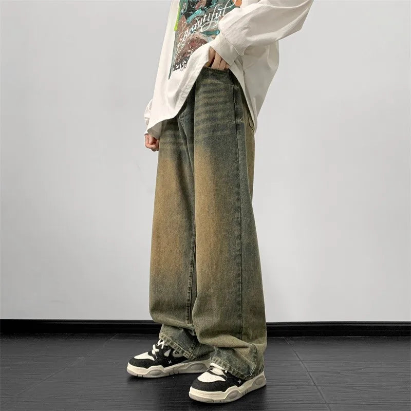 Wide Leg Jeans Male Loose Straight Denim Pants