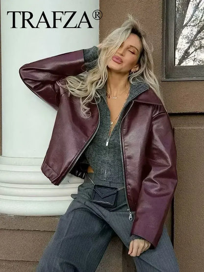Leather Fashion Outerwear Thicken Zipper  Streetwear Ladies Tops Women