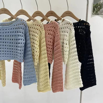 Top Summer Beach Bikini Cover Up Crop Pullover Wool Knitwear