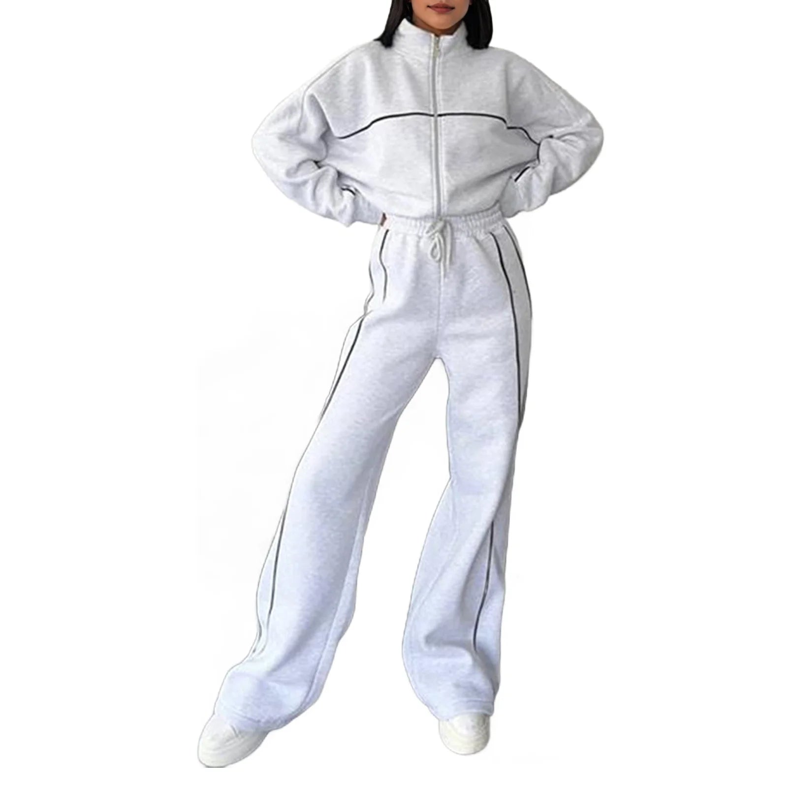 Women Sportwear Half-high Collar Pullover  Baggy Trousers