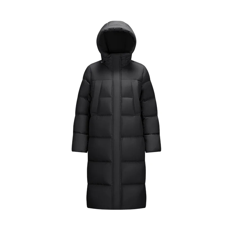 Women Long Length Loose Hooded Coat Simple Down Jacket