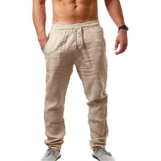 Men's Cotton  Long Pants Summer Solid Color Linen pants