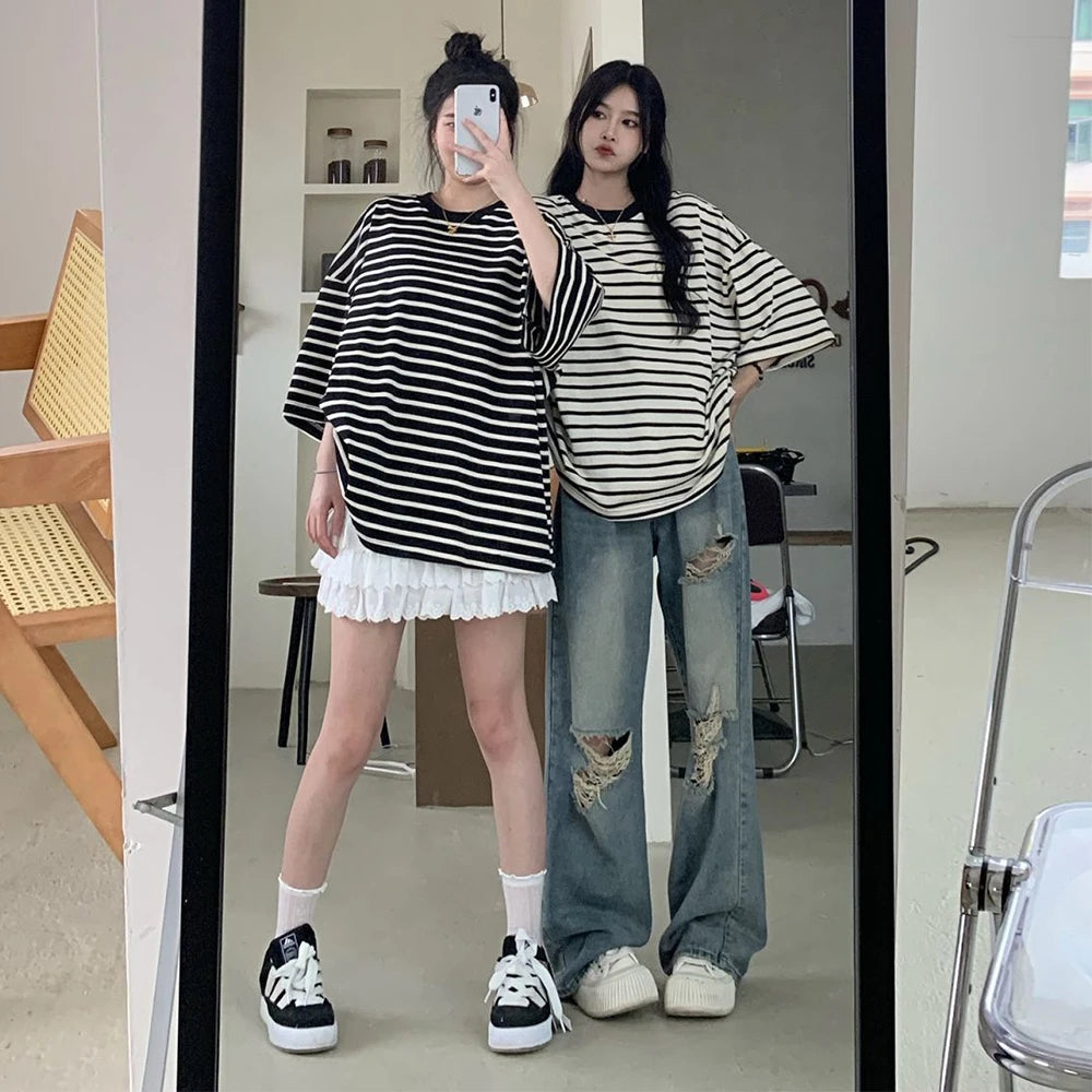 American Retro Hole-punched Jeans Women High Waist