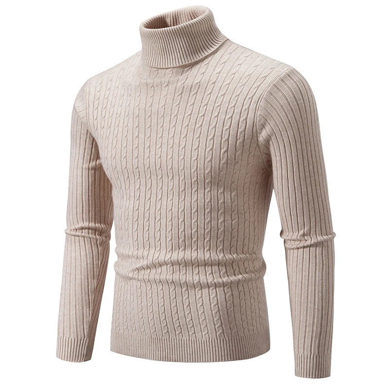 New Men's High Neck Sweater Solid Color Pullover Outdoor Tops