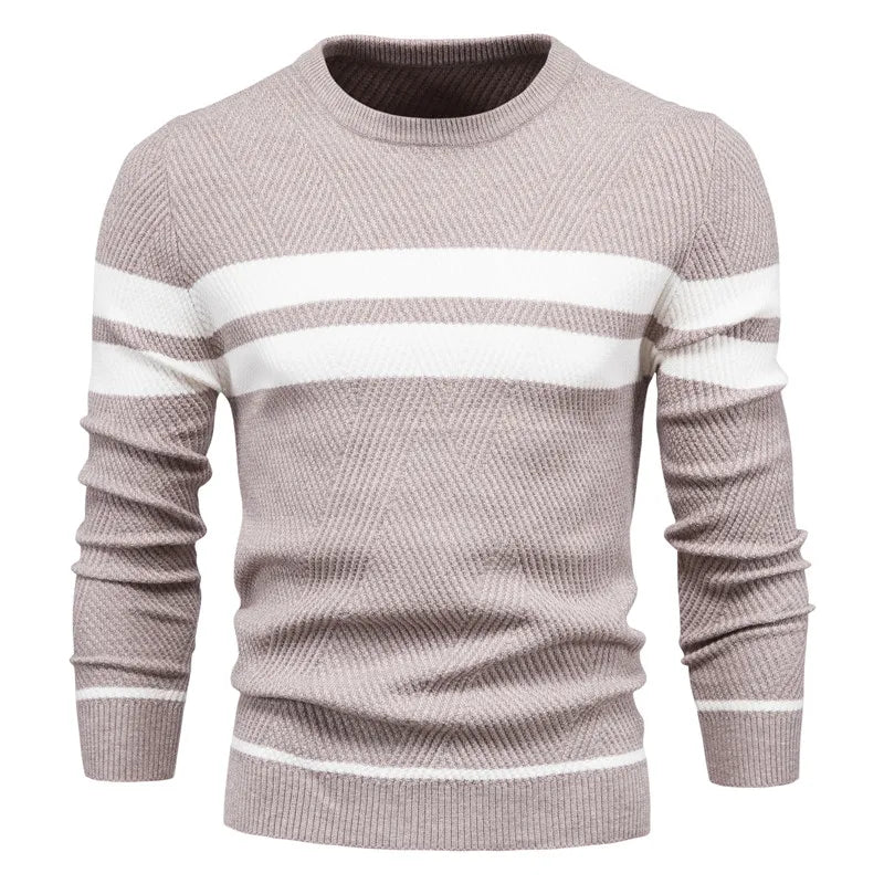Men's Sweater O-neck Patchwork Long Sleeve Warm Slim Sweaters