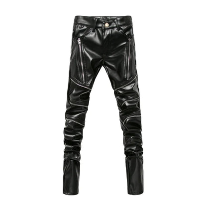 New Winter Men Skinny Leather Pants High Street Fashion Motorcycle Trousers