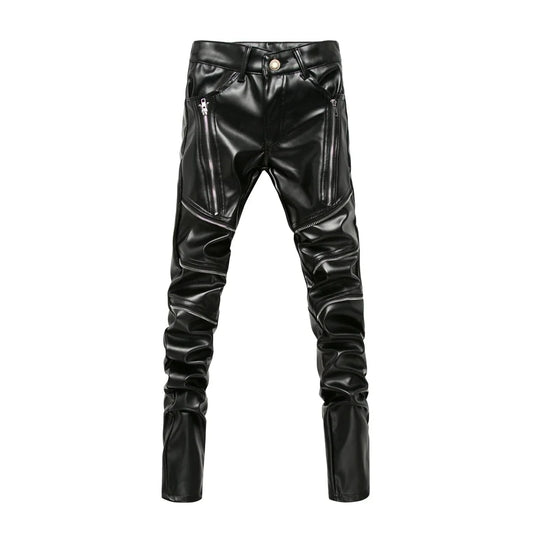 New Winter Men Skinny Leather Pants High Street Fashion Motorcycle Trousers