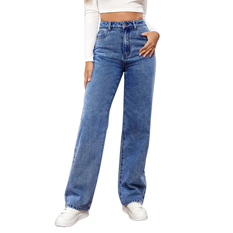 New Fashion Washed High-waisted Jeans Wide-leg Pants