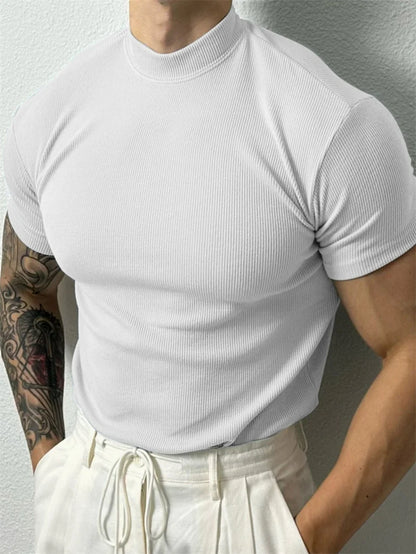 Men's T-shirt Small high collar stripe sportswear