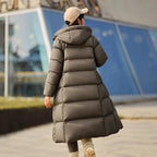 Women Long Length Loose Hooded Coat Simple Down Jacket
