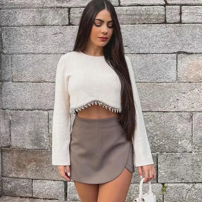 Women's Skirt Pants Mini Skirt Shorts Asymmetric Casual Off White