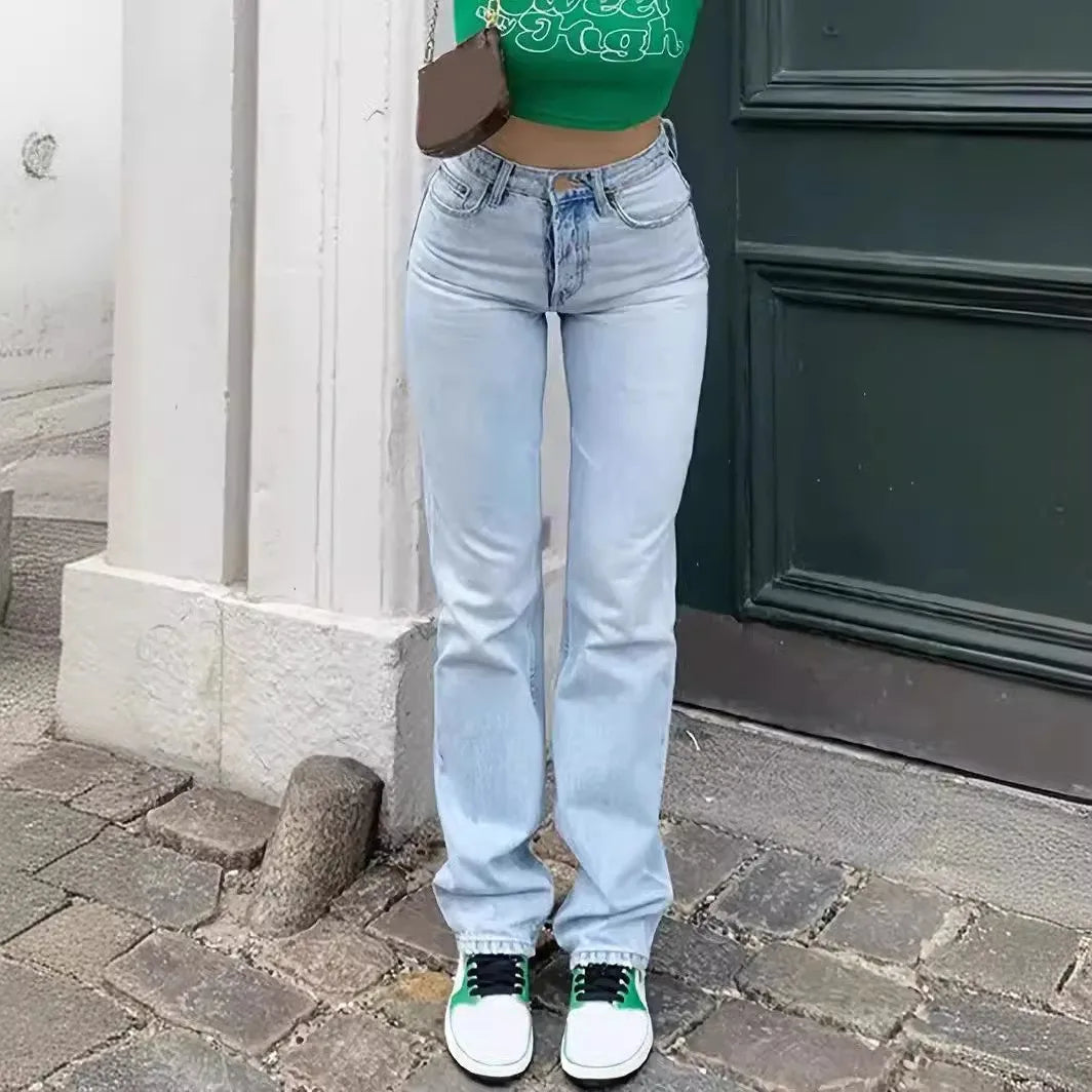 Casual versatile straight jeans for women