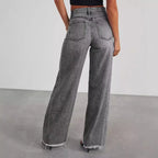 High-waisted Straight-leg Furred Jeans