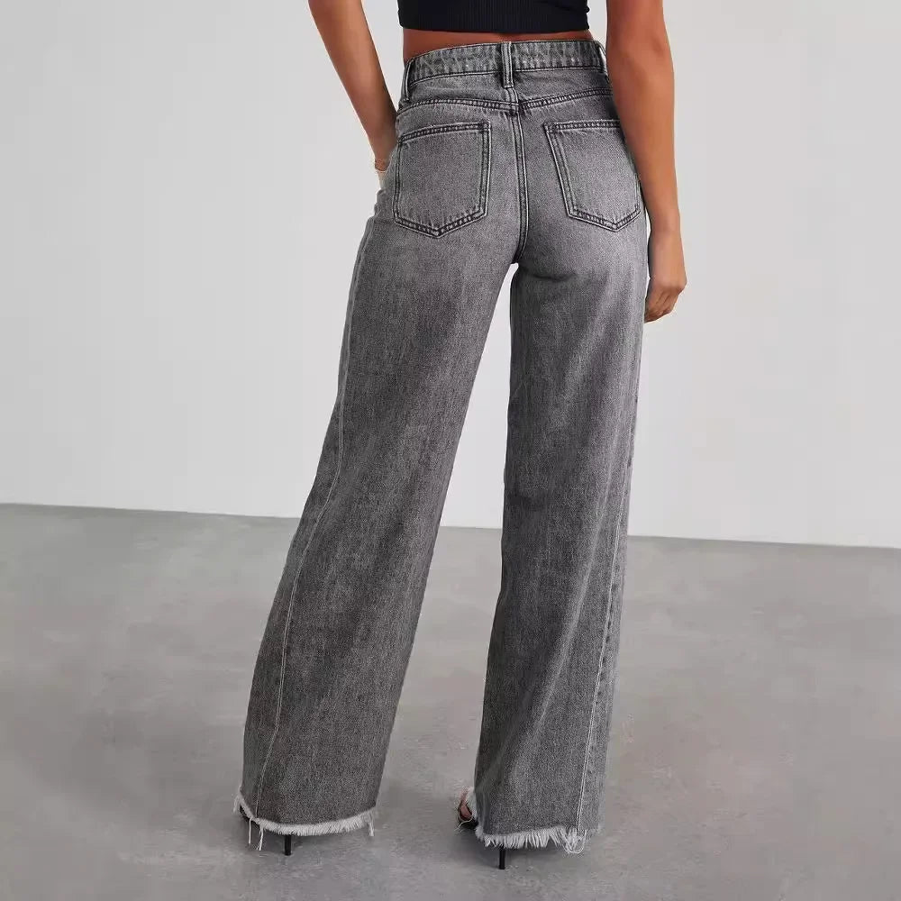 High-waisted Straight-leg Furred Jeans