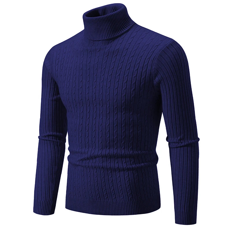 New Men's High Neck Sweater Solid Color Pullover Outdoor Tops