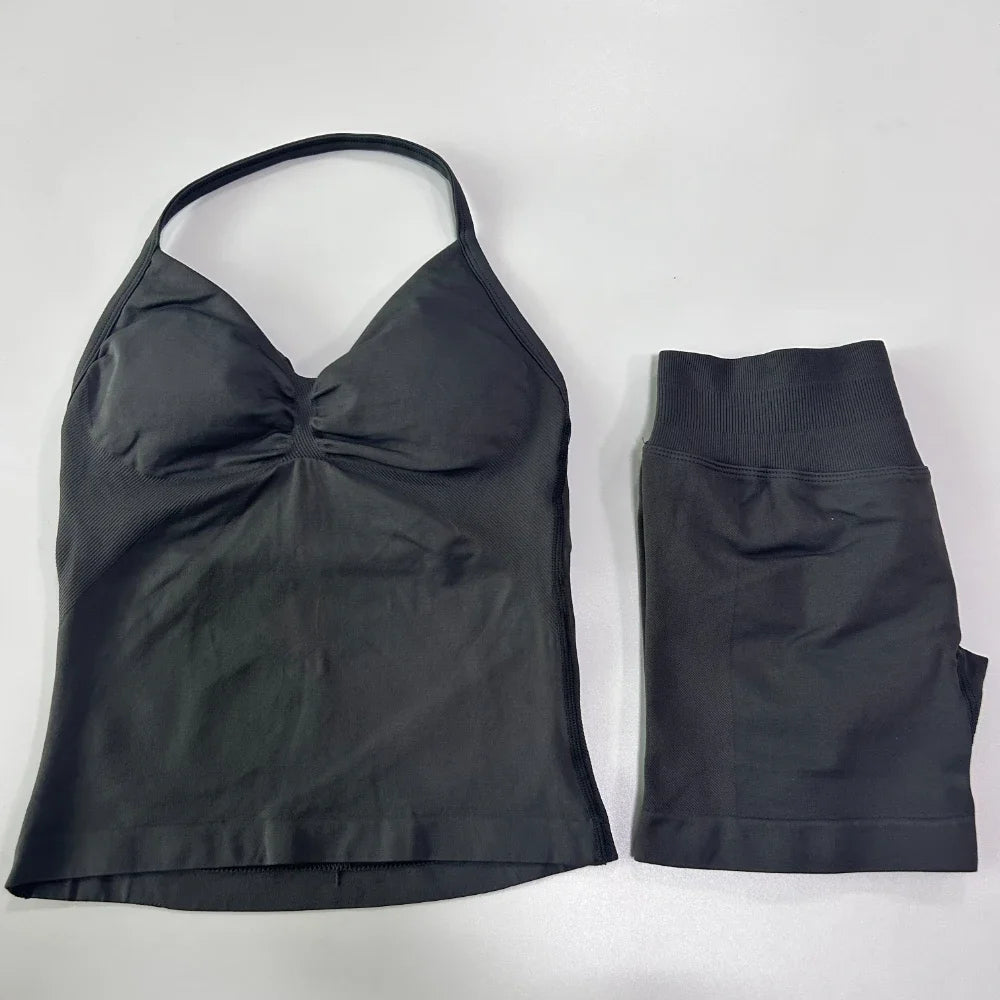 Women Backless Tank Top Workout Sets