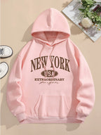 Letter Print Hoodie Casual Hooded Sweatshirt For Winter & Fall, Women's Clothing
