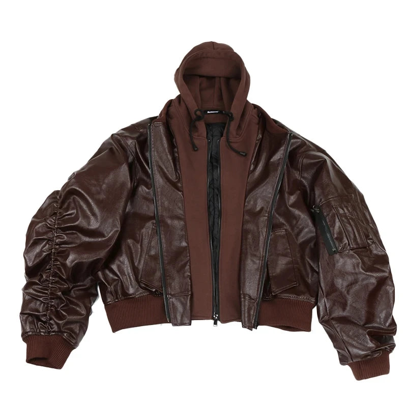 Winter Oversized Cool Black Thickened Warm Pu Leather Bomber Jacket Men