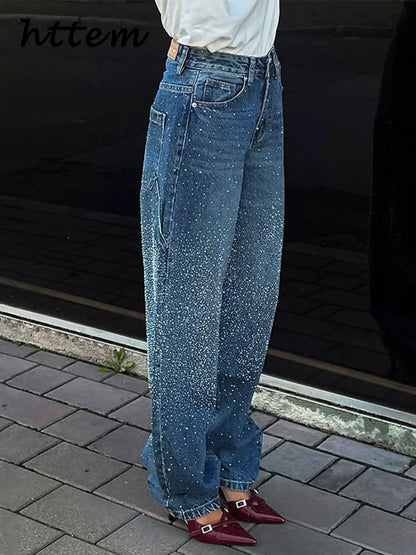 Fashion Women's Jeans Casual High Wait Wide Leg Pockets Denim Pants 2025