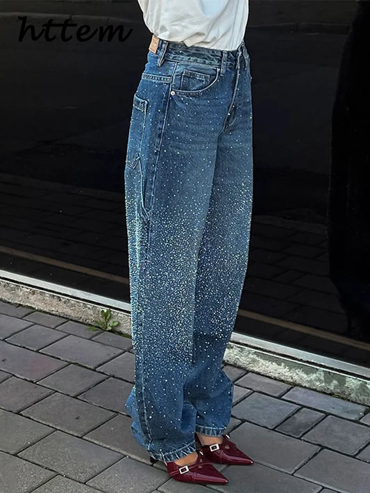 Fashion Women's Jeans Casual High Wait Wide Leg Pockets Denim Pants 2025