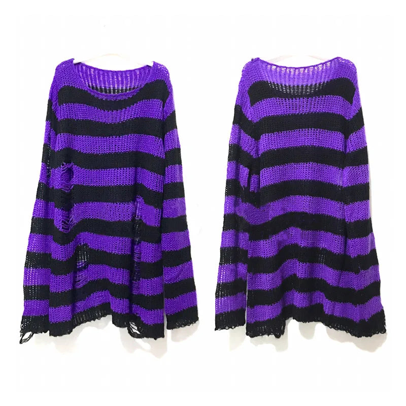 Unisex Sweater Summer Women Striped Cool Hollow Out Hole Streetwear Top