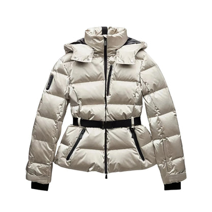 women's fashion waist with belt hooded down cotton jacket