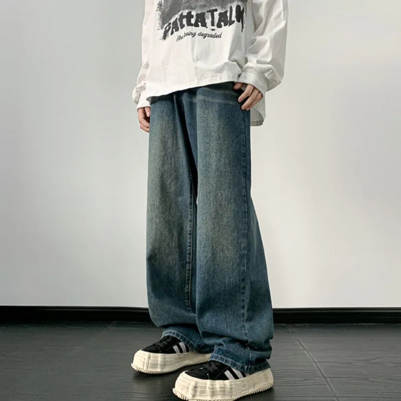 Wide Leg Jeans Male Loose Straight Denim Pants