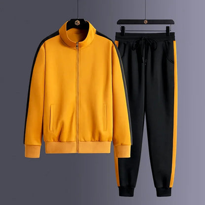 Men Zip Pocket Running Sets Striped Sporting Suit Jacket+ Sweatpants