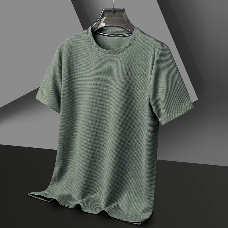 Men's New Summer Waffle round Neck Short Sleeve T-Shirt