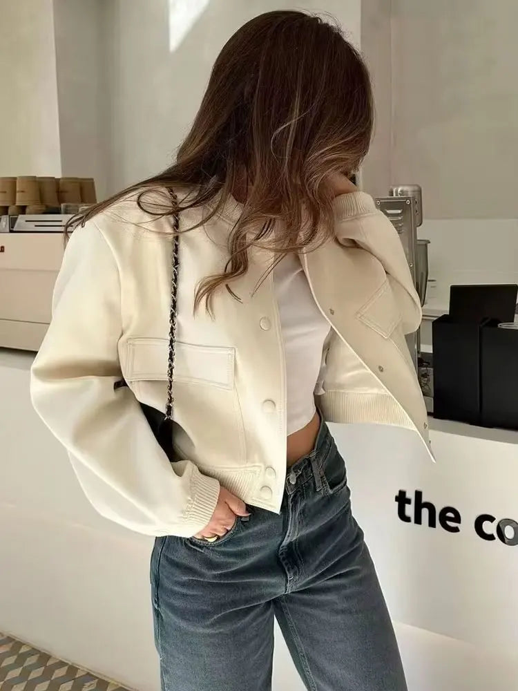 Women Fashion With Pockets Bomber Jacket Coats