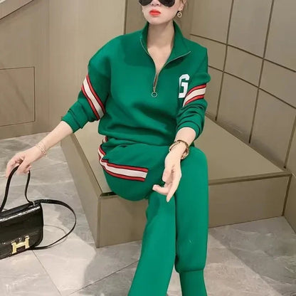 Women's Jacket Sweatshirt Wide-Leg Pants With fleecing Thickened Clothing
