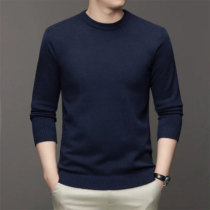 Men's Round Neck Long Sleeved Solid Color Sweater